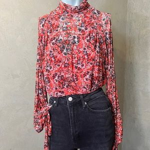 Free People, Turtle Neck with Flowy Long-sleeves, Vermilion Red, Size XS